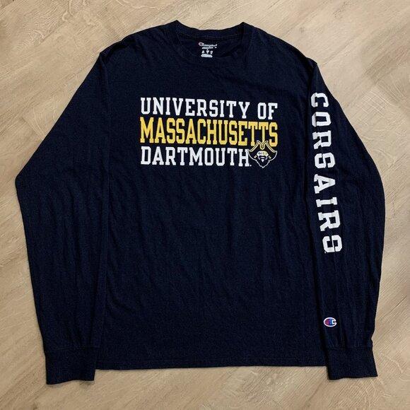 Champion UMass Dartmouth Corsairs T-Shirt Long Sleeve Men's Large L Navy Blue - Picture 1 of 6